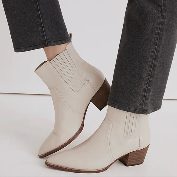 Madewell Shoes - Madewell Womens Shoes The Western Ankle Boots Sz 8 Ivory Leather Heeled Casual